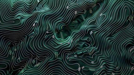 This image features a highly detailed and intricate abstract green background created in the style of accurate topography and data visualization The image shows a 3D animation of a green landscape wit - obrazy, fototapety, plakaty