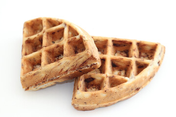 Crisp waffle isolated on white background, Dessert eaten with cream and jam.