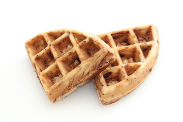 Crisp waffle isolated on white background, Dessert eaten with cream and jam.