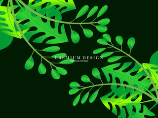 Seamless vector abstract tropical leaves background. Repeating tropical leaf pattern. Green foliage border. Summer and spring design elements. Beautiful leaf decoration.