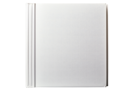 A white notebook rests on a flat surface, showing three black lines running horizontally across the cover. The notebook appears clean and minimalist in design.