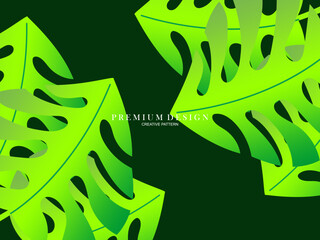 Seamless vector abstract tropical leaves background. Repeating tropical leaf pattern. Green foliage border. Summer and spring design elements. Beautiful leaf decoration.