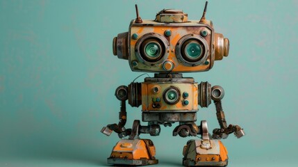 Fototapeta premium Old battered mini robot with old old technology, they are already rusty. Generative AI