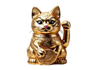 Chinese Lucky Cat gold isolated on a transparent background