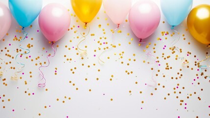 Balloons with confetti. Background template design with helium balloons for Party for Birthday and anniversary celebration, carnival. weddings and valentine's day and international women's day