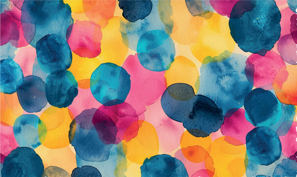 watercolor pattern simple dots of different colors against a background of dark rainy sky, creating a bright and cheerful mood 