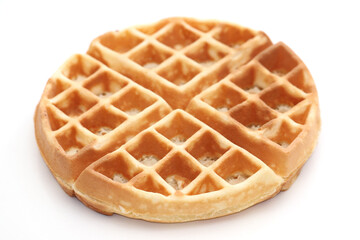 Crisp waffle isolated on white background, Dessert eaten with cream and jam.