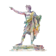 Statue of the god Helios of Rhodes, watercolor on white background.