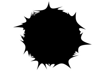 Mancha negra de estallido en fondo blanco.