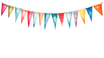 Fototapeta premium Hanging party flags in watercolor cut out. Party flag on transparent background