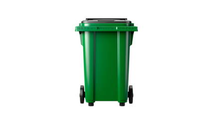 Recycle bin cut out. Isolated green trash bin on transparent background