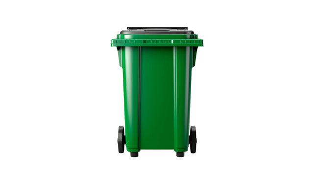 Recycle bin cut out. Isolated green trash bin on transparent background