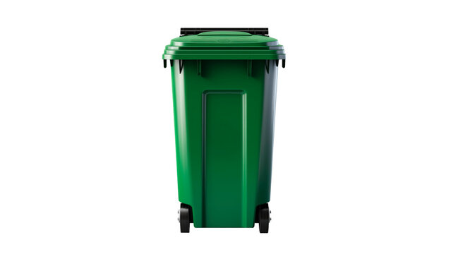 Recycling bin cut out. Isolated green trash bin on transparent background
