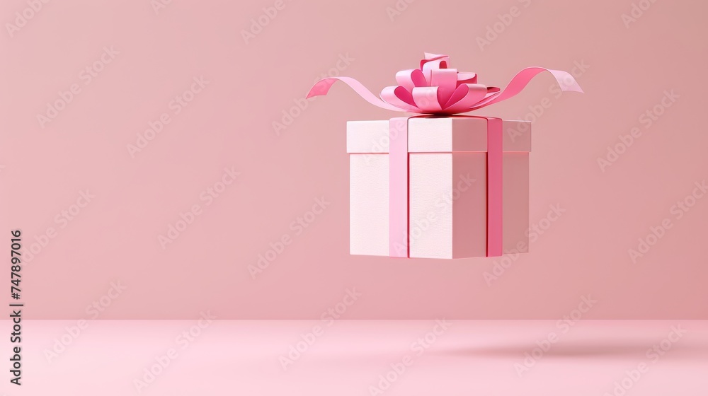 Poster an abstract conceptual idea of a present box soaring over a pastel background. 3d rendering.