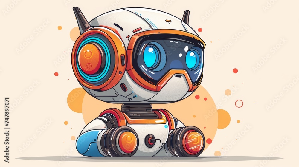 Aufkleber chatbot icon. cute smiling bot. outline robot sign in blue circle. flat line cartoon illustration is