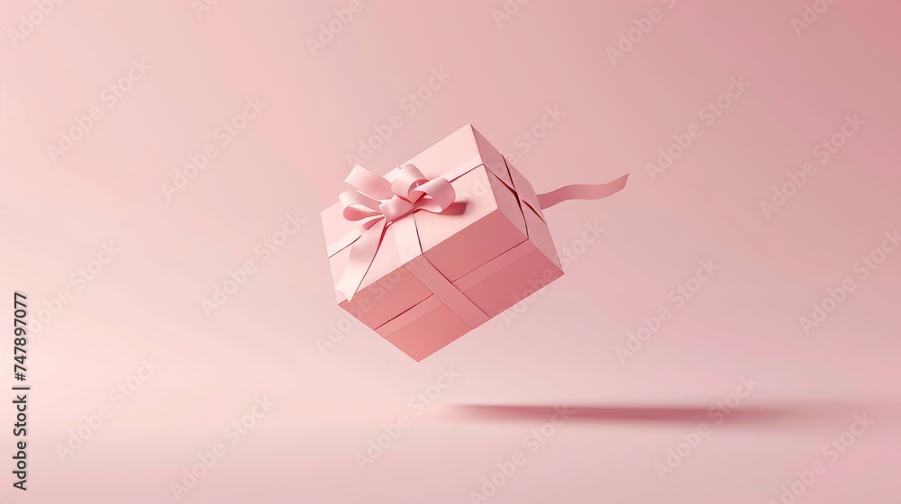 Poster the present box is floating on a pastel background. it is rendered in 3d.