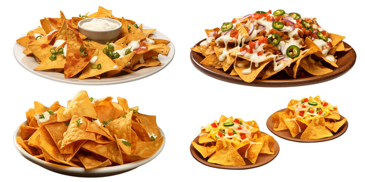 Collection of nachos isolated on a white background as transparent PNG