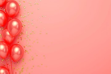 Fototapeta premium Balloons with confetti. Background template design with helium balloons for Party for Birthday and anniversary celebration, carnival. weddings and valentine's day and international women's day