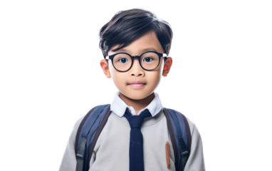 A young boy is depicted in the image, wearing glasses and a tie. He appears smart and well-dressed, exuding a sense of professionalism and maturity beyond his years.