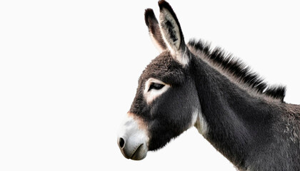 Portrait of young donkey, isolated on white