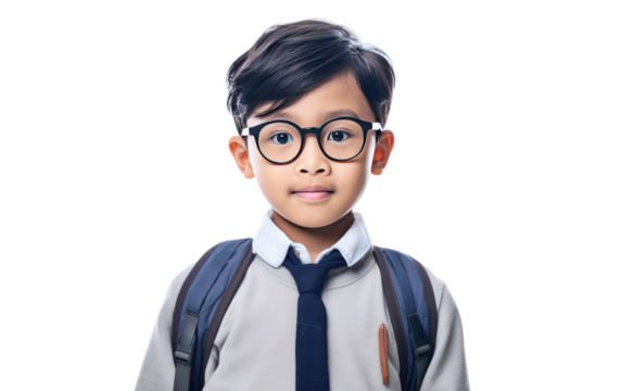 A young boy is depicted in the image, wearing glasses and a tie. He appears smart and well-dressed, exuding a sense of professionalism and maturity beyond his years.