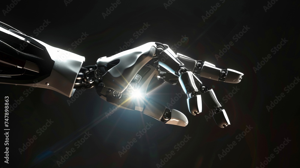 Leinwandbilder future technology and business concept - robot hand with flash light and virtual screen projected on