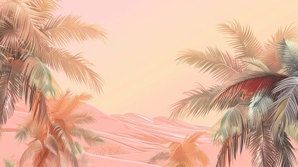 Fototapeta na wymiar Vector illustration depicting palm tree branches silhouetted against the desert landscape