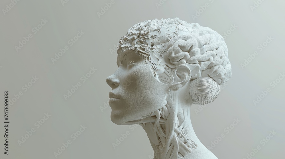 Poster brain and head of human. concept of ai and thinking.
