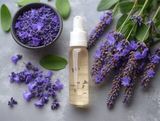 bottle with lavender essential oil