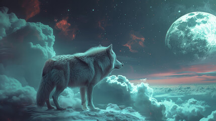 wolf,  cloud and moon , pastel