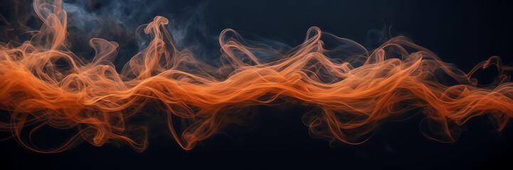 Close-up image revealing the intricate dance of smoke tendrils in hues of tangerine and mahogany against a canvas of midnight blue. - obrazy, fototapety, plakaty