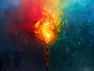 Glowing Torch Lightening a Vibrant Yellow Flame on Canvas