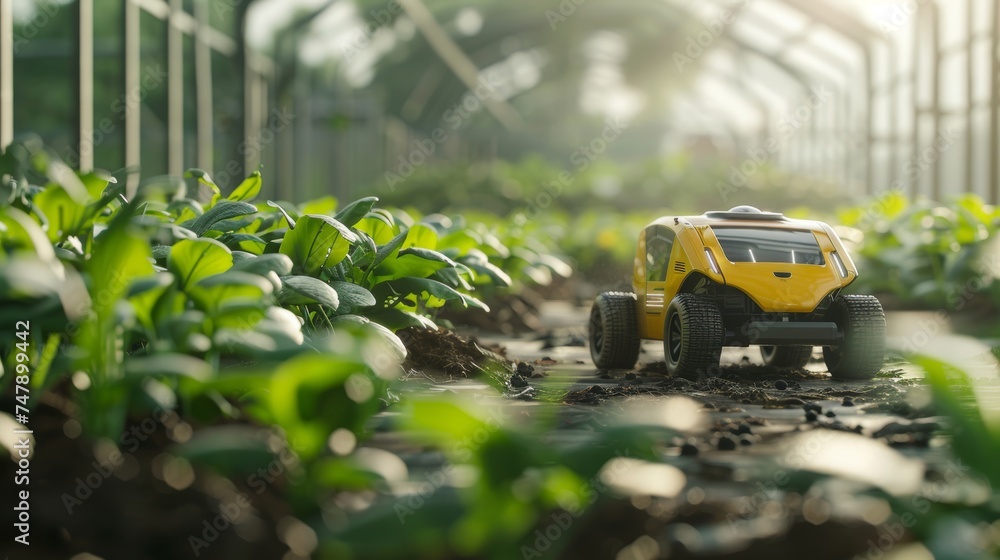 Poster future 5g technology working with agriculture farming concept in a robotic and autonomous manner