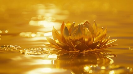 Glistening Golden Lotus on a Golden Water Surface - Design Material for Posters and Wallpapers