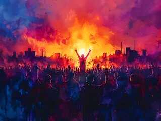 Faith-Inspired Crowd at a Concert in Post-Apocalyptic Style