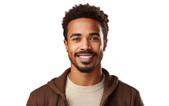 Smiling Man With Goatee. A man with a goatee smiles directly at the camera, showcasing his facial hair and friendly expression.