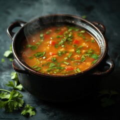 pot with hot thick soup