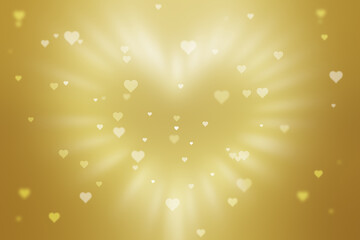 A golden background with a radiant burst of light and floating hearts, creating a romantic atmosphere. 