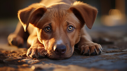 Close-up of a cute puppy with big, soulful eyes