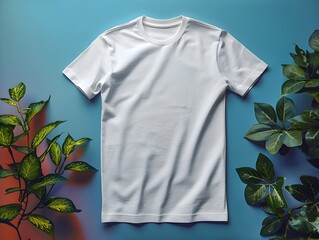 White T-Shirt on Green Leaves in Meticulous Style