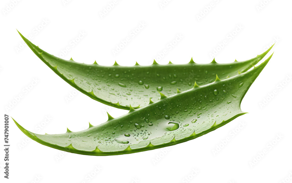 Wall mural close up view of green aloe vera leaves covered in glistening water droplets after a recent rain sho