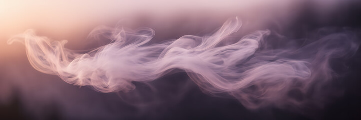 Close-up image highlighting the delicate wisps of smoke gently unfolding against a background of dusky mauve. - obrazy, fototapety, plakaty