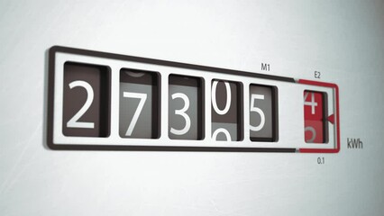 Kilowatt hour electric meter power supply fast turning measuring kWh symbol, concept for cost of living, energy crisis, price increase, static