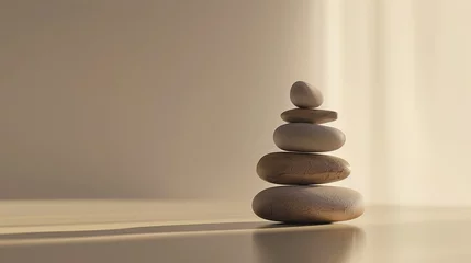 Foto auf Leinwand Stack of stones, representing the balance and harmony in portfolio theory, against a minimalist background © Amil