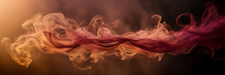 Photograph highlighting the mesmerizing dance of smoke tendrils in shades of ruby and amber against a backdrop of dusky rose. - obrazy, fototapety, plakaty