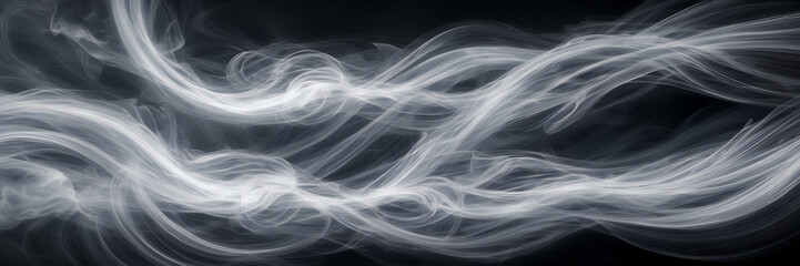 Abstract depiction of swirling smoke trails in hues of silver and steel against a backdrop of misty moonlight. - obrazy, fototapety, plakaty