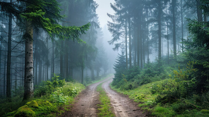 Fototapeta na wymiar Foggy Forest Trees Nature