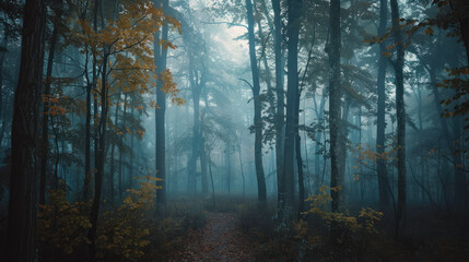 Fototapeta premium Foggy Forest Trees Nature