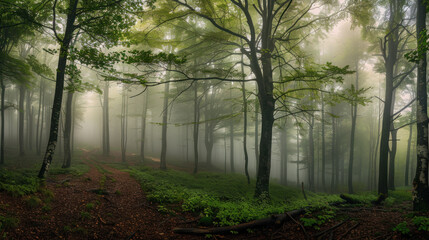 Naklejka premium Foggy Forest Trees Nature