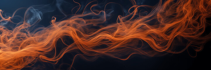 Close-up image revealing the intricate dance of smoke tendrils in hues of tangerine and mahogany against a canvas of midnight blue. - obrazy, fototapety, plakaty